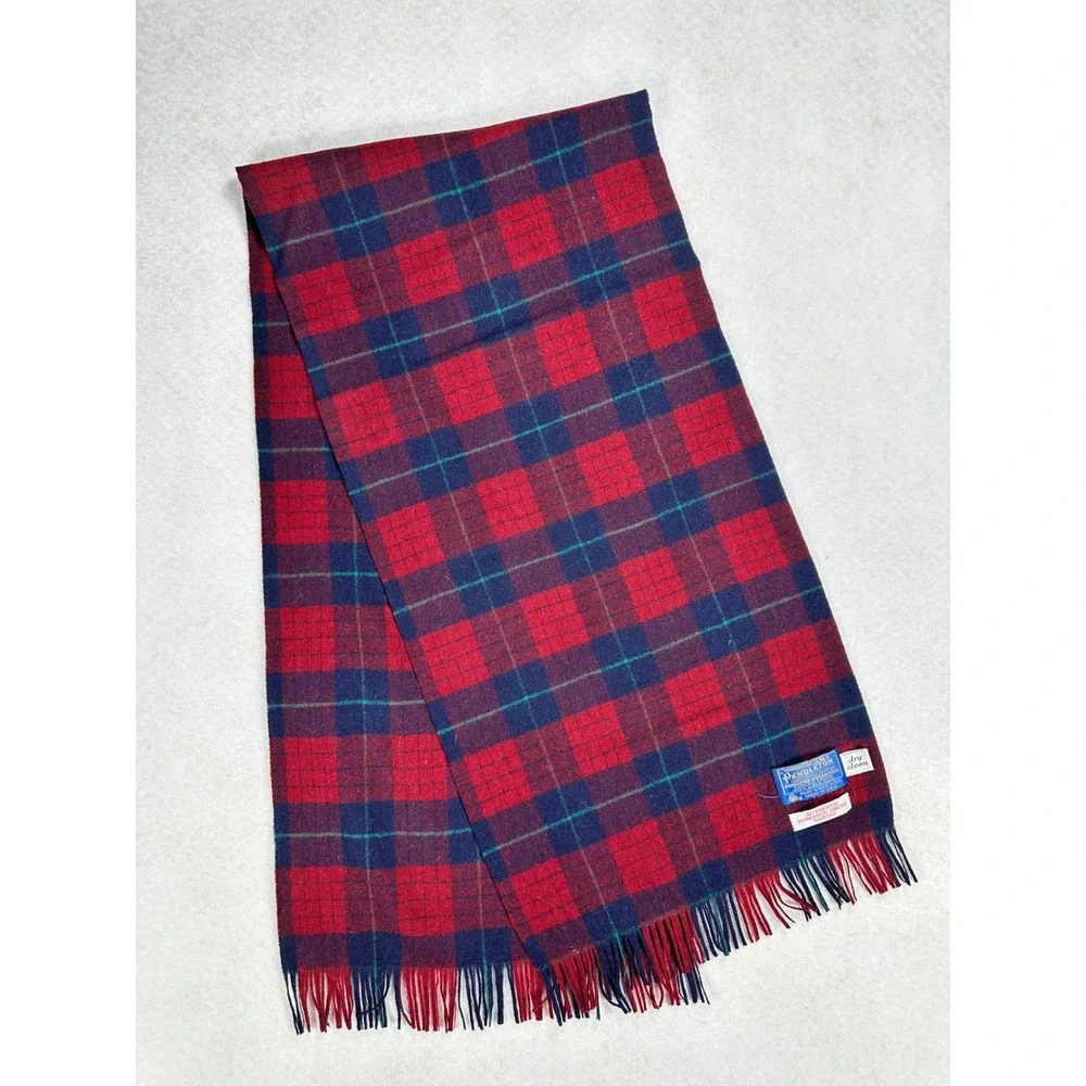 Pendleton Wool Scarf Robinson Dress Tartan Plaid Red Blue Vintage Made in USA